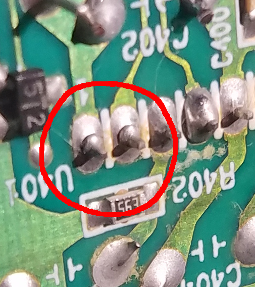 Some cold solder joints on the vertical deflection IC (thanks Softdrink for the picture!)