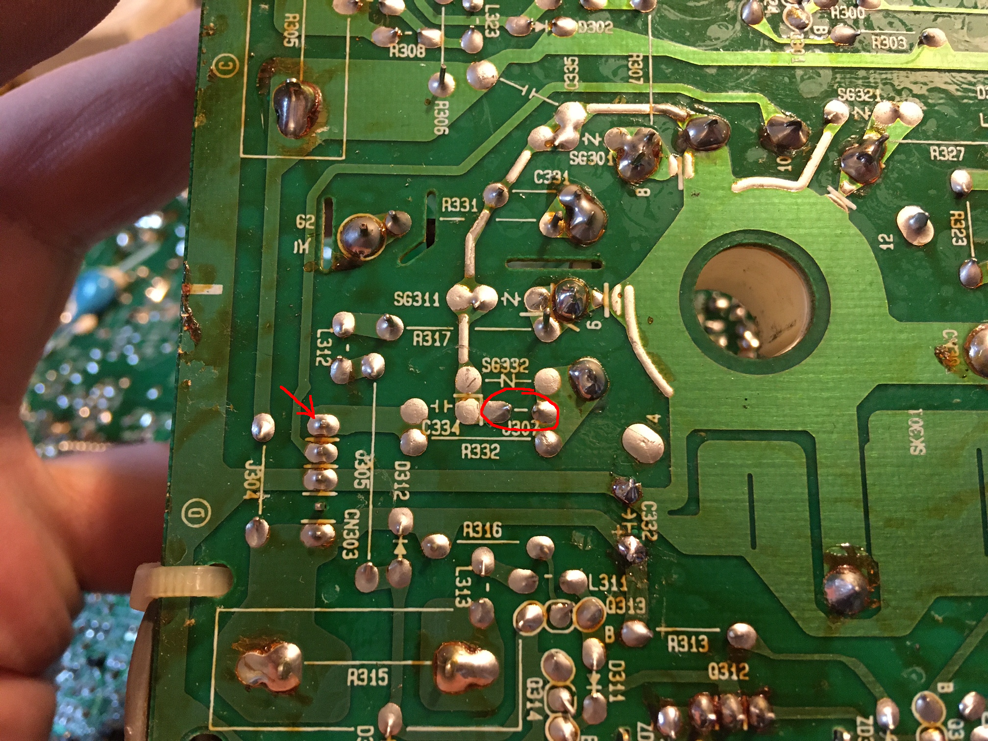 Image of MS9 neck board with grounded G1 pin